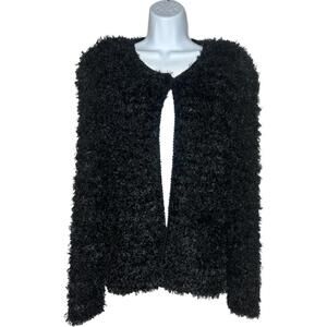 Vtg Sideffects Women's Sz L Black Teddy Cardigan Sweater (1608)